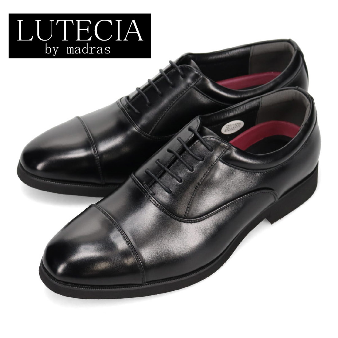▲ルーテシア LUTECIA 5E 軽量設計 内羽根 ストレートチップ ビジネスシューズ LU7801 メンズ 革靴 ブラック 25.0cm (0910010673-bk-s250)