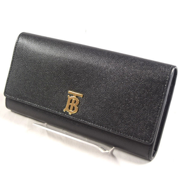 ★ BURBERRY バーバリー 長財布 HALTON ハルトン TBロゴ レザー 保存袋付き ブラック 美品 中古 8018938 (0220401923)