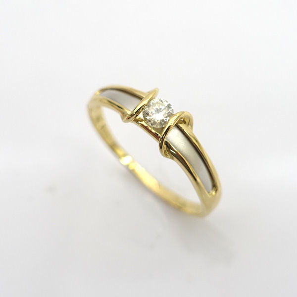 逸品】 K18Pt900 ☆ リング (0220445390) コンビ 17号 0.1ct 1Pダイヤ