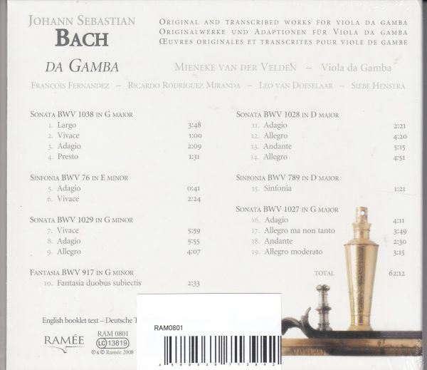 [CD/Ramee]バッハ:トリオ・ソナタト長調BWV.1038&幻想曲ト短調BWV.917&ソナタト長調BWV.1027他/アンサンブル・ラルモニア・ソノーラ 2007.6の画像2