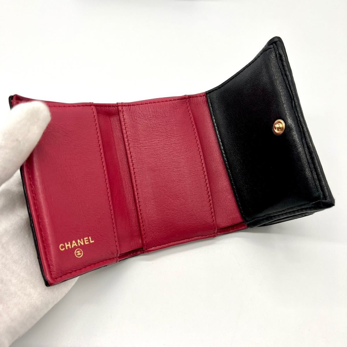 美品!シャネル19 スモールフラップウォレット 折り財布 ブラック