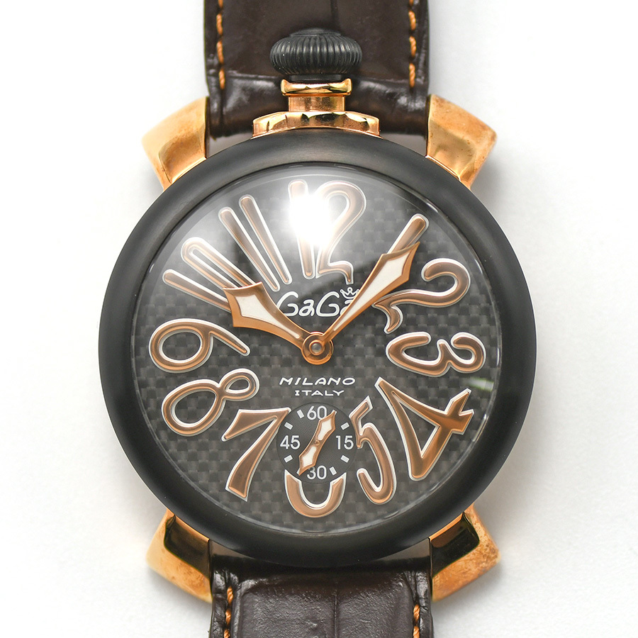 ガガミラノ GaGa MILANO マヌアーレ48MM 手巻き 5014.01S ブラックPVD/カーボン メンズ 紳士用 男性用 腕時計 