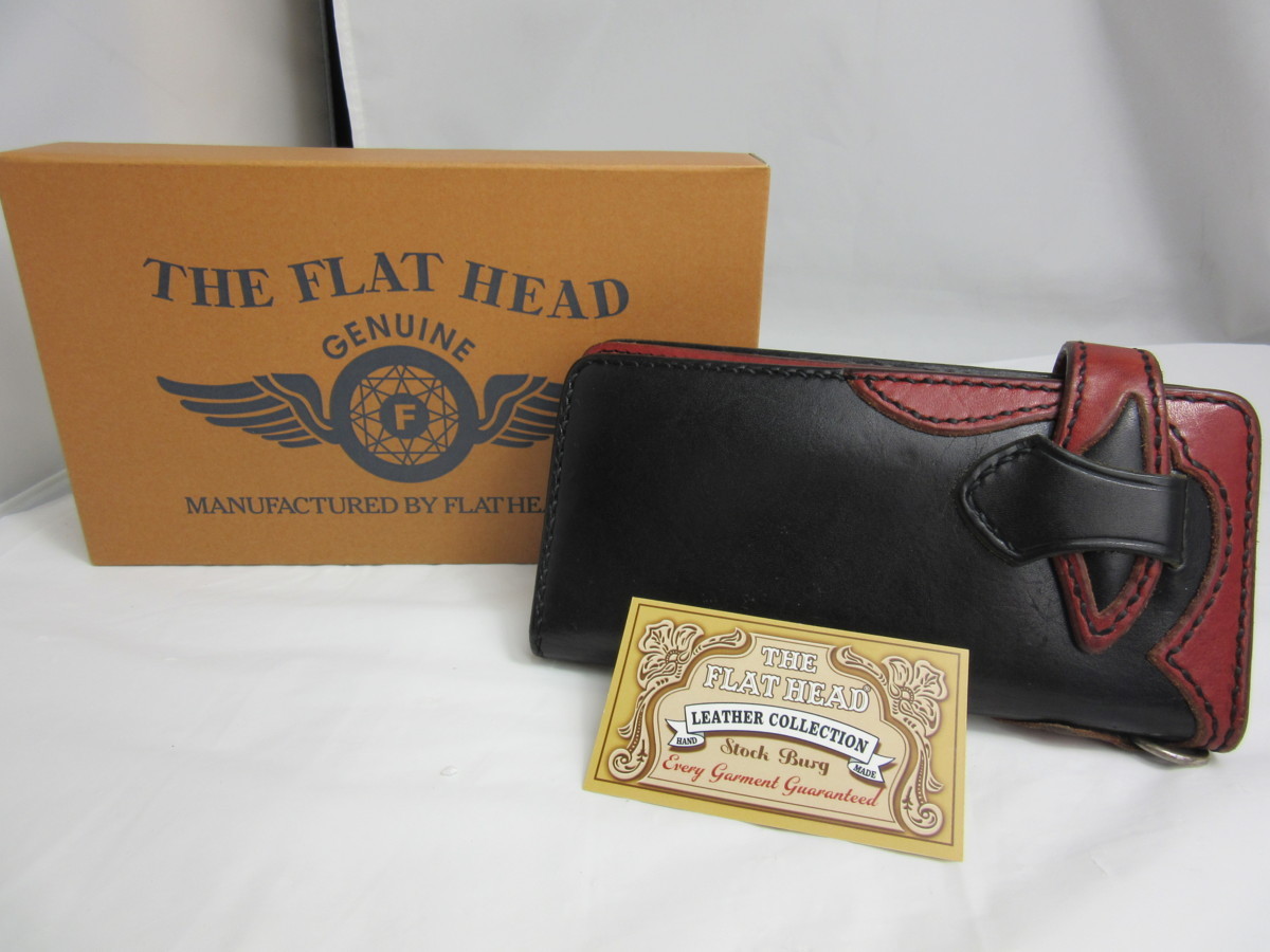◆【品】THE FLAT HEAD ザフラットヘッド 革 長財布 レッドブラック メンズ ◆1420