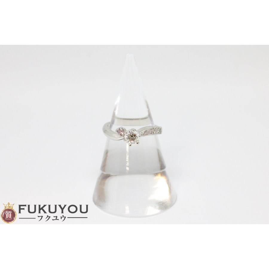 Pt900 プラチナダイヤモンドリング ピンク 0.403ct/0.11ct 9号 4.5g