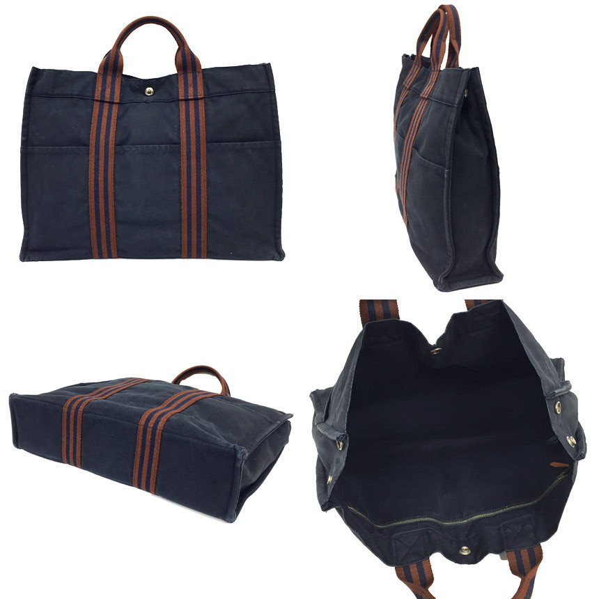 HERMES エルメス フールトゥMM トートバッグ キャンバス ネイビー