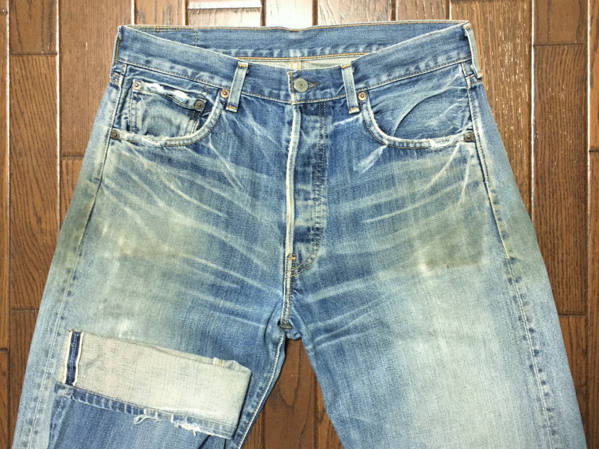 リーバイス ＬＥＶＩ’Ｓ ヴィンテージ レプリカ ひげ落ち ジーンズ w３４ 汚れ 解れ ダメージ 復刻 赤耳 デニム ジーパン 日本製