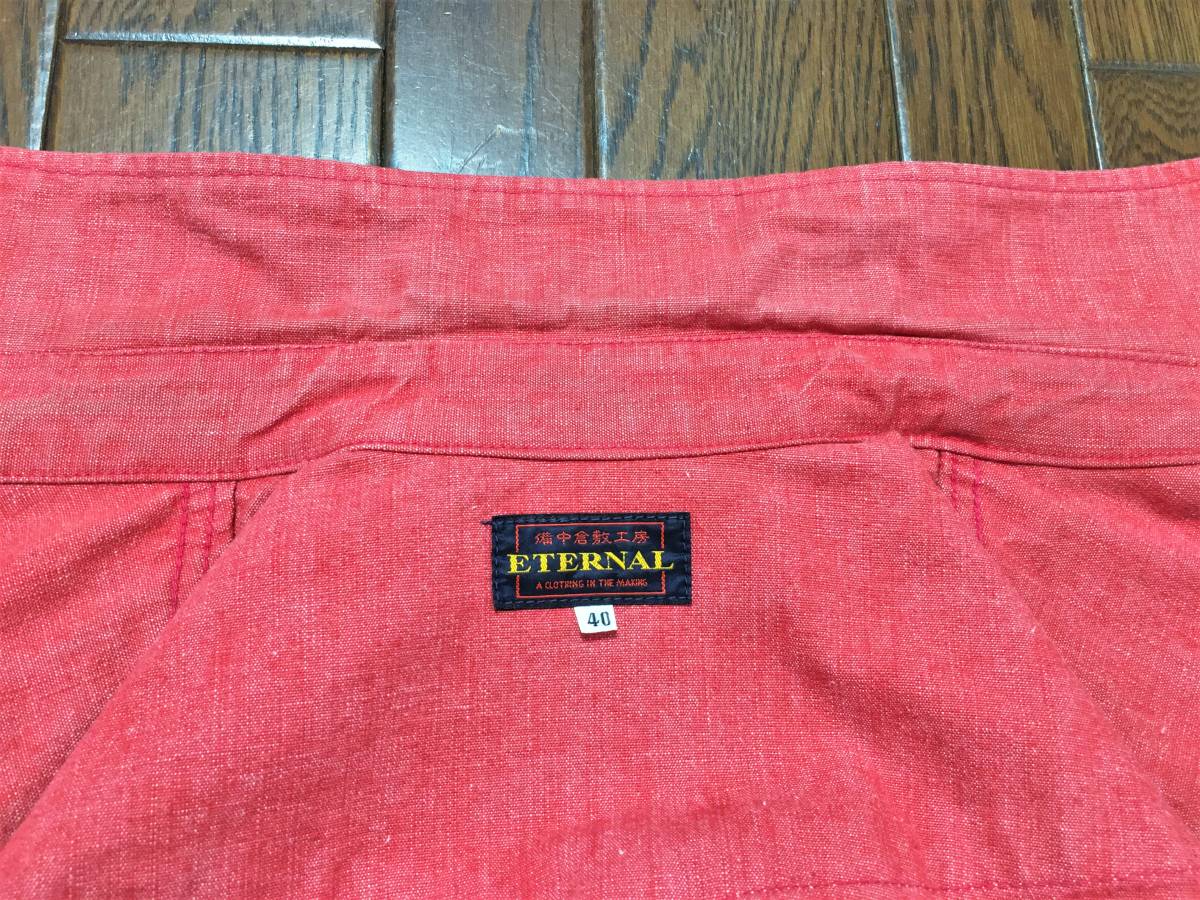 エターナル ＥＴＥＲＮＡＬ マチ付き ヴィンテージ スタイル デニムシャツ ４０ 赤 ウエスタン カウボーイ 肉厚 日本製_画像6