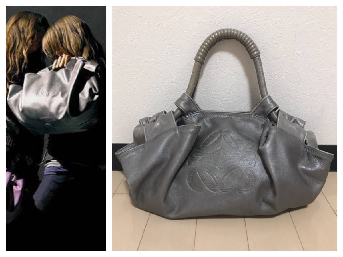 本物 名作 LOEWE ロエベ ナッパアイレ レザー ハンドバッグ シルバーグレー系_画像1