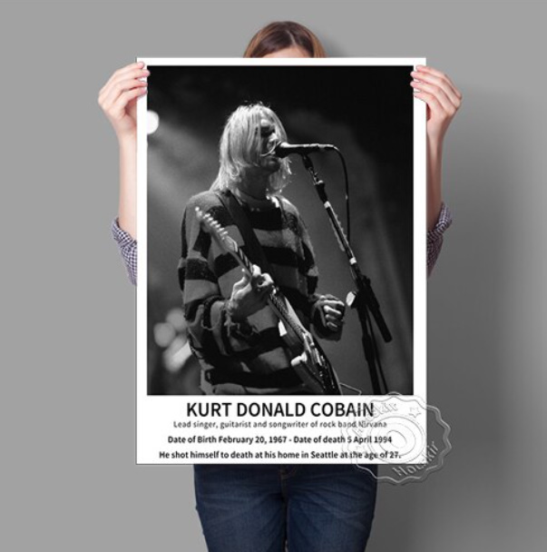 C2760 カート・コバーン Kurt Cobain ニルヴァーナ キャンバスアートポスター 50×70cm イラスト インテリア 雑貨 海外製 枠なし B