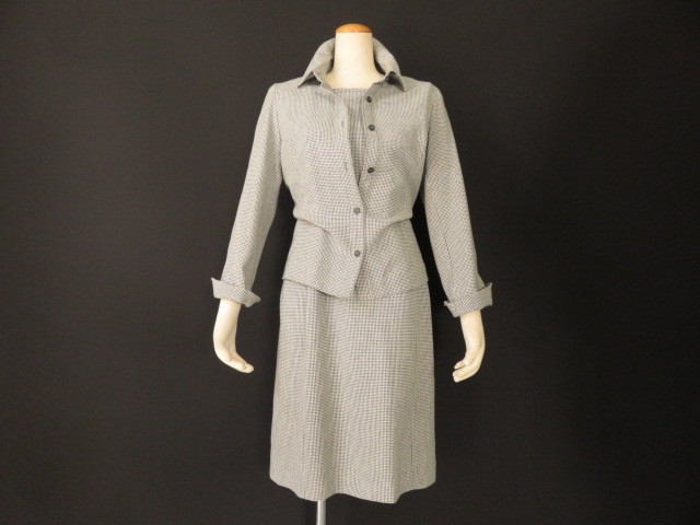 ■上質美品【pierre cardin】ピエール・カルダン 高級 千鳥格子 ワンピーススーツ 9号 M グレー 送料360円 s1857_画像1