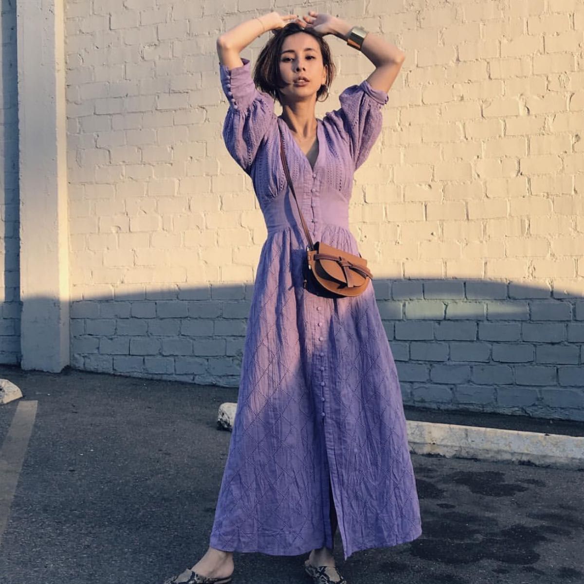 AMERI アメリヴィンテージ ロングワンピース MEDI CRUMPLE COTTON LACE OP