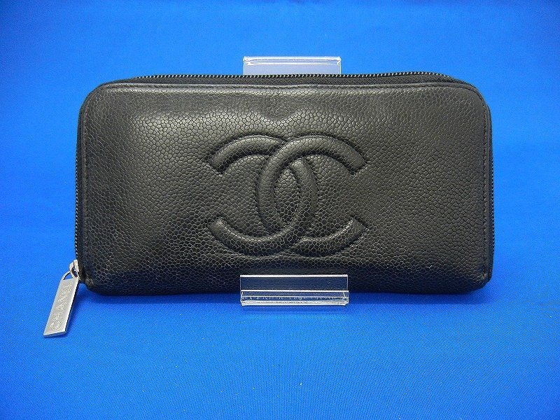 シャネル CHANEL キャビアスキン小銭入れ有ラウンドファスナー長財布
