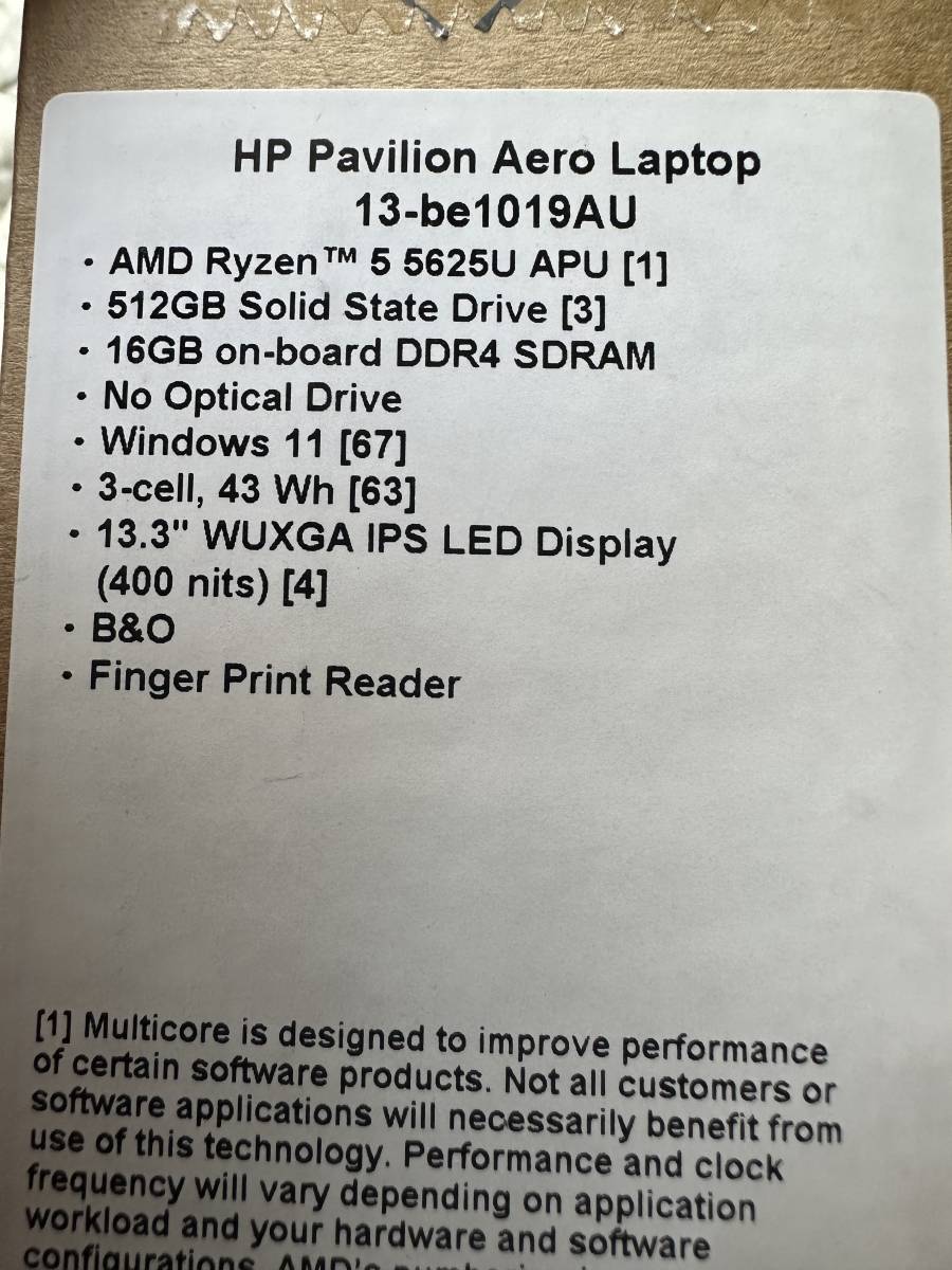 新品未開封Pavilion Aero Laptop 13-be1000 Ryzen 5/512GB SSD/16GB
