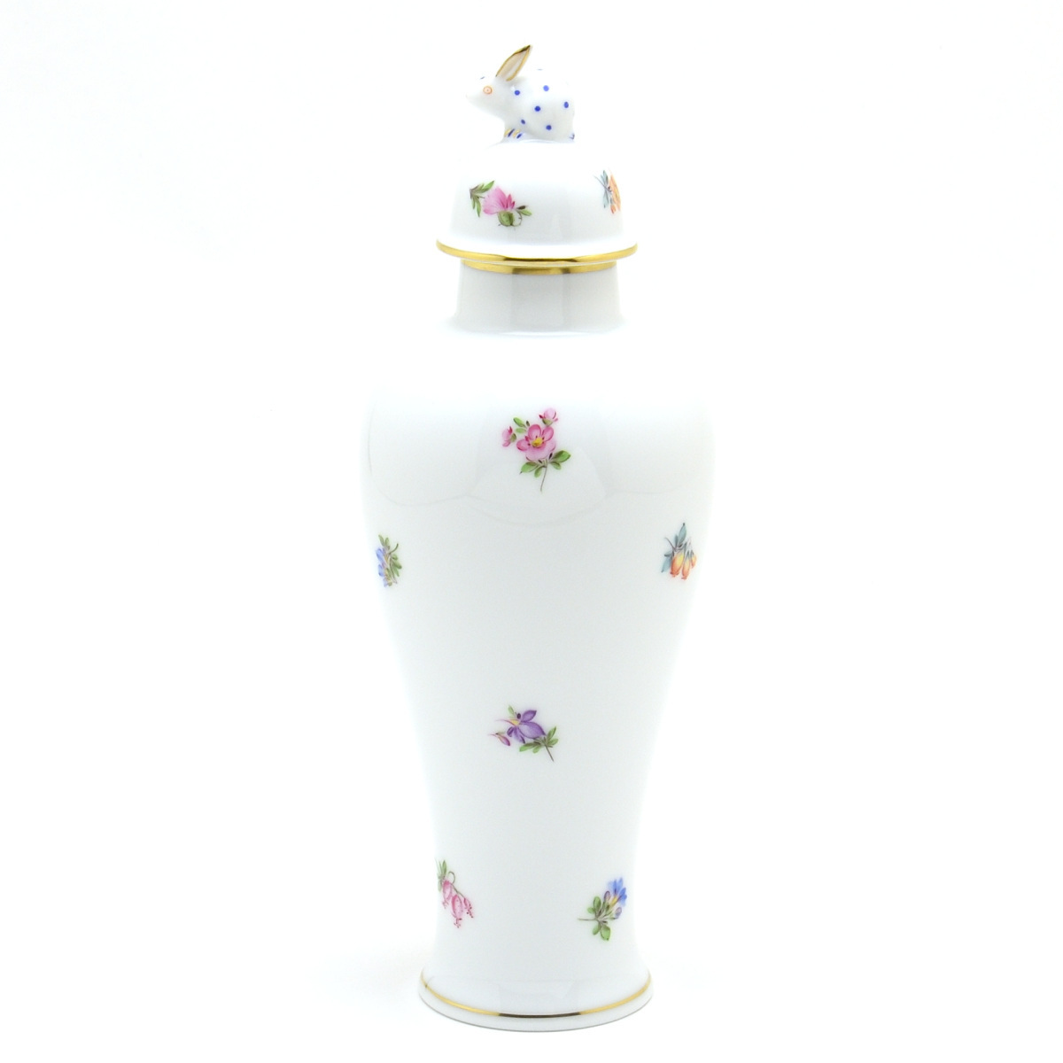 ヘレンド(Herend) 蓋付き飾り壺 ウサギ飾り ミルフルール・1,000の花
