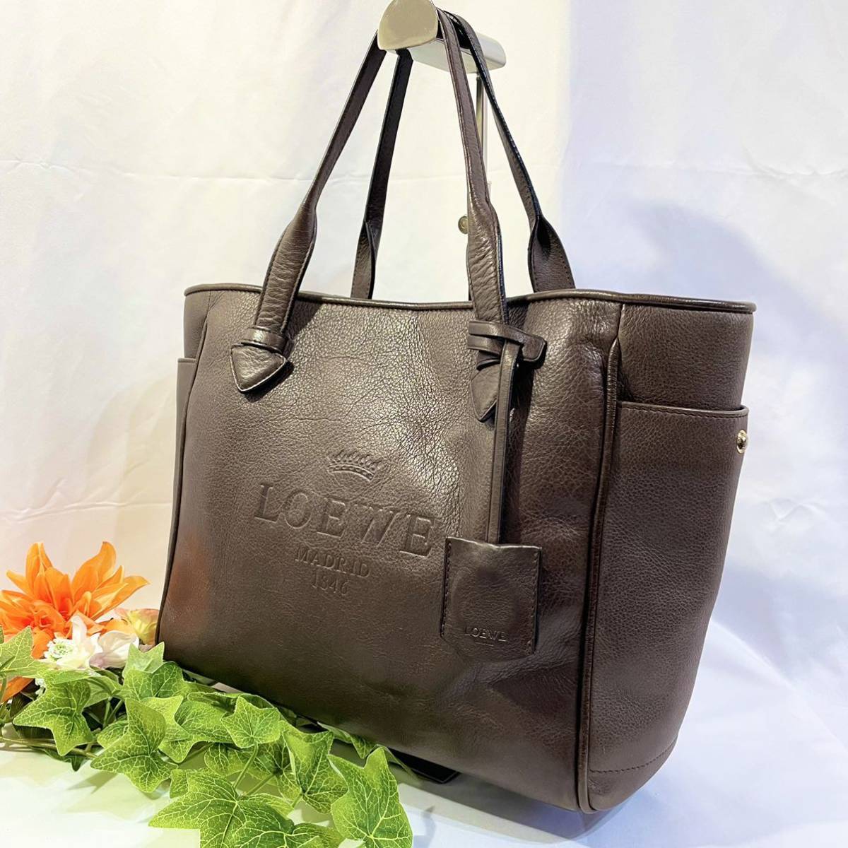 美品 正規品 LOEWE ロエベ トートバッグ ヘリテージ ブラウン 型押し-