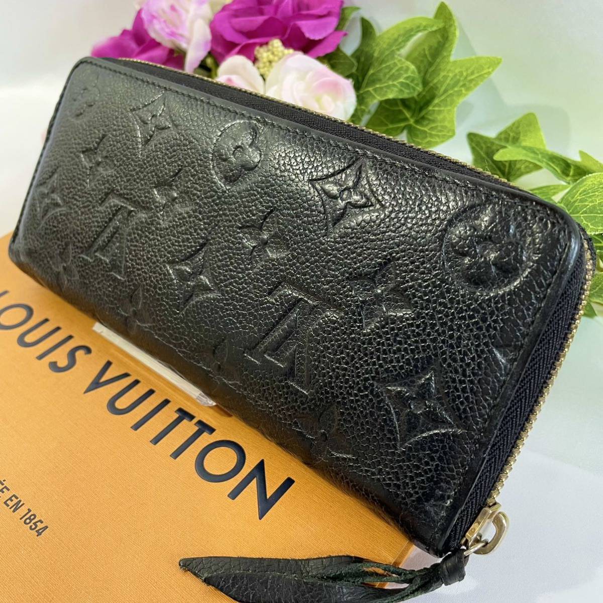 【美品】 正規品 ルイヴィトン 長財布 モノグラム アンプラント クレマンス 黒 LOUIS VUITTON ラウンドファスナー ブラック 型押し