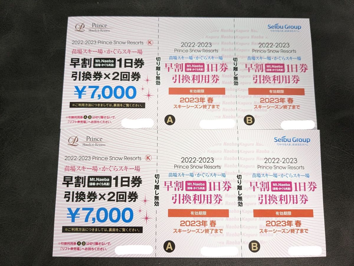 苗場・かぐら共通スキー場リフト券 早割 1日券×2 2023年-2024年 - スキー場