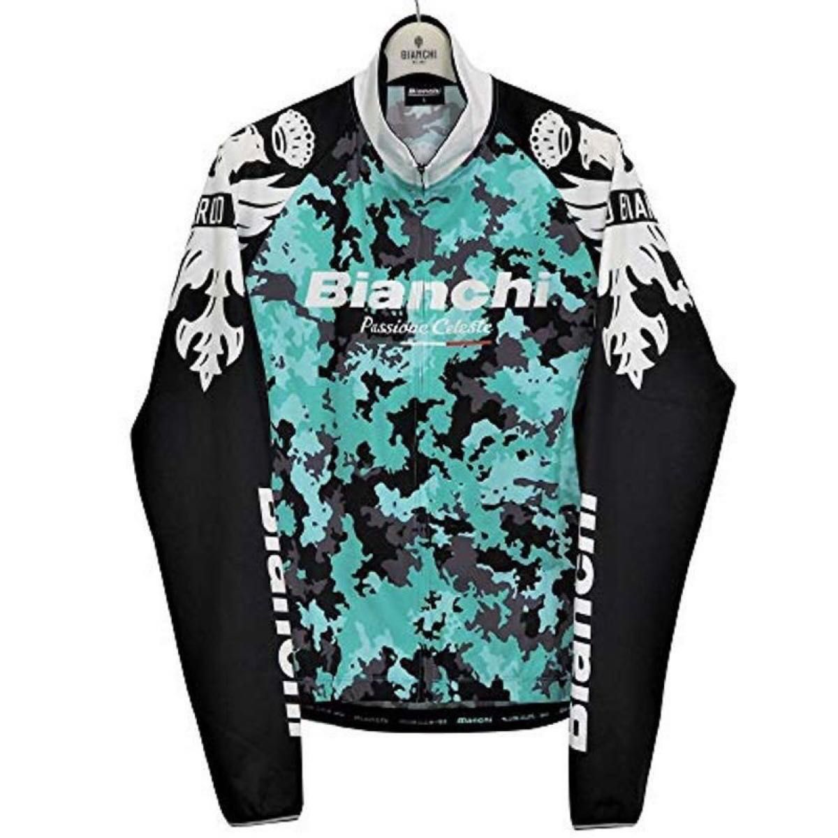 Bianchi ビアンキ スノーマーブル サイクル ジャージ M ジップアップ 長袖 自転車