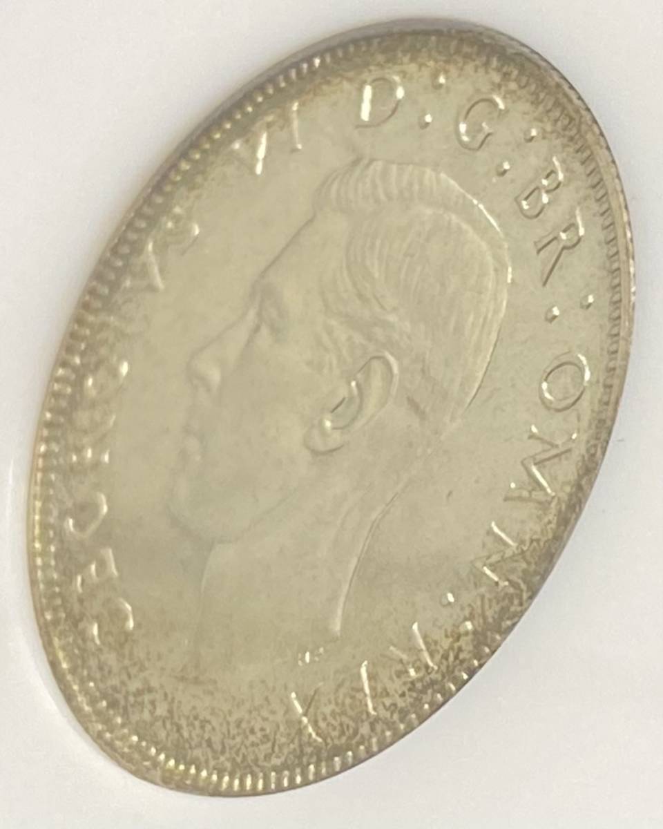 【凛々しい横顔・非常に高品質な状態は珍しい】1937年イギリスジョージⅥ世フローリン2シリング銀貨/PF64/NGC鑑定/良い状態のコインは稀。_画像5