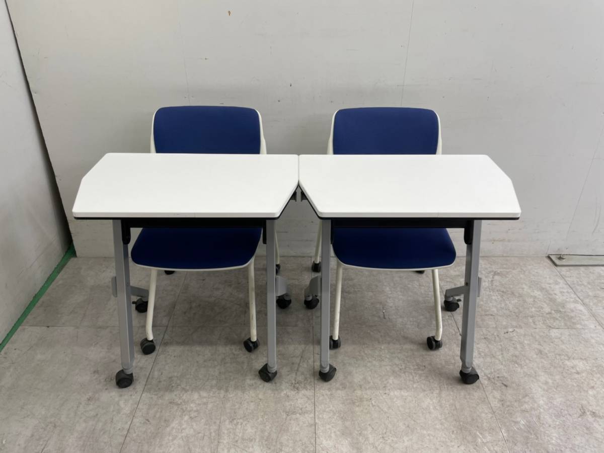 R2720☆美品☆オカムラ☆折り畳み式デスク&チェア4点set☆会議室