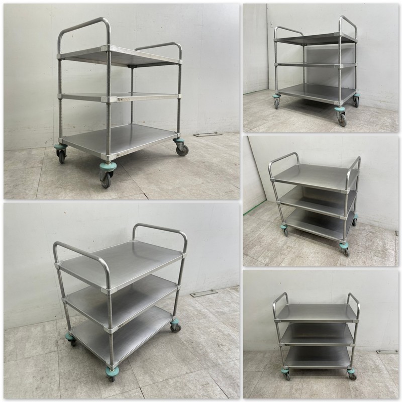 T2648☆美品☆エレクター☆3段ワゴン☆ステンレス☆キャスター☆工業系