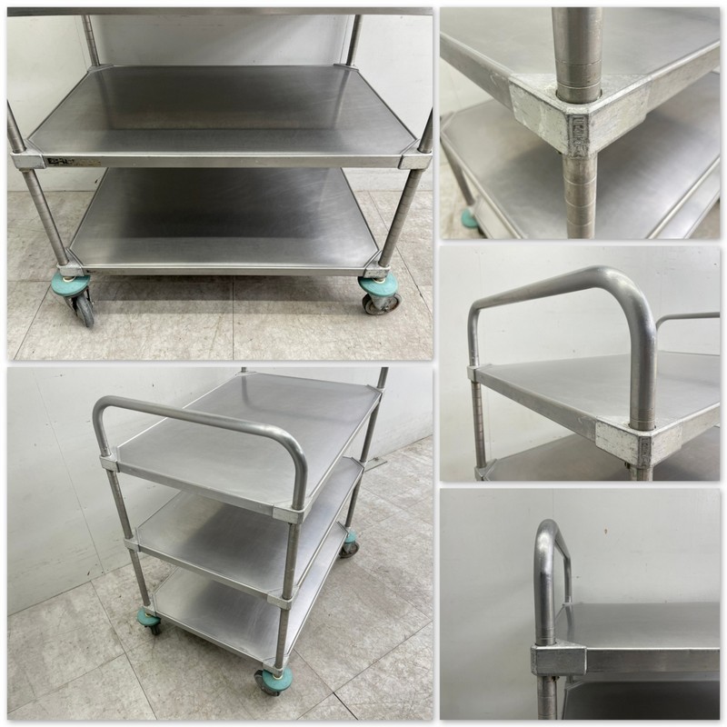 T2648☆美品☆エレクター☆3段ワゴン☆ステンレス☆キャスター☆工業系