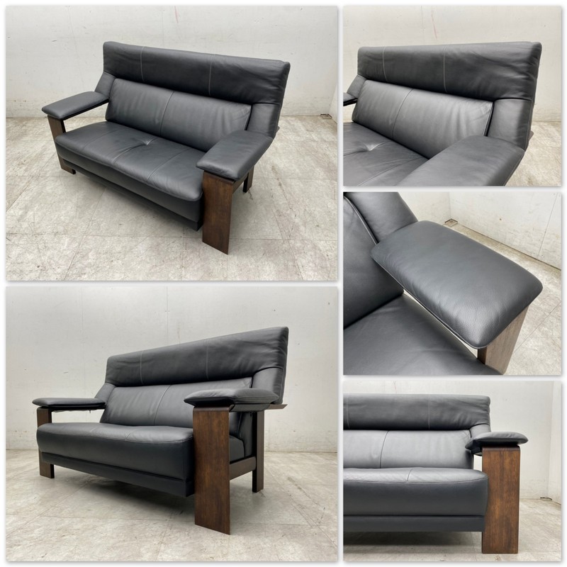 F2901☆展示極美品☆カリモク☆チターノ☆2人掛けソファ☆本革張り☆19