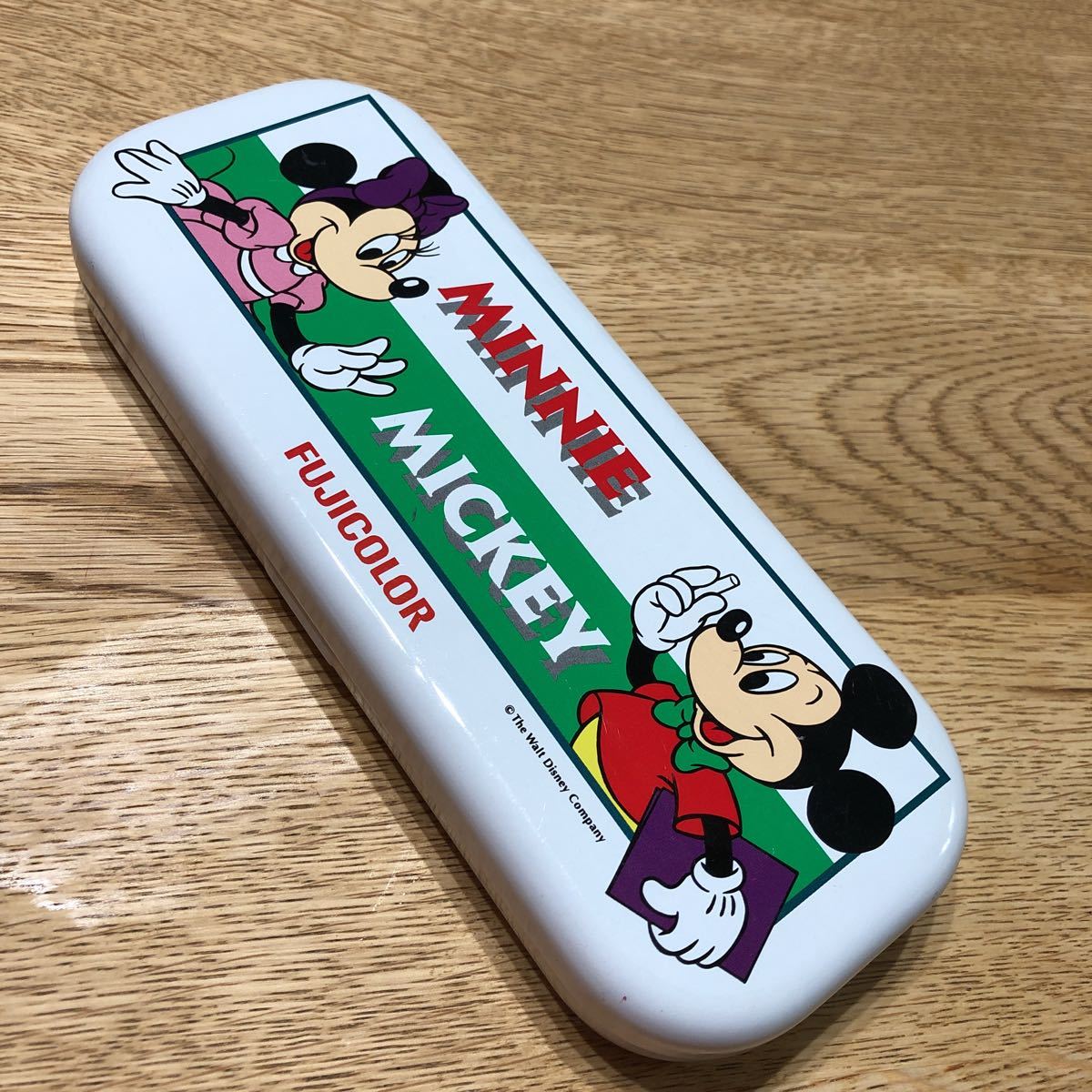 ②ディズニー ミッキーマウス ミニーマウス フジカラー 筆箱 レトロ 文房具 缶ケース_画像1