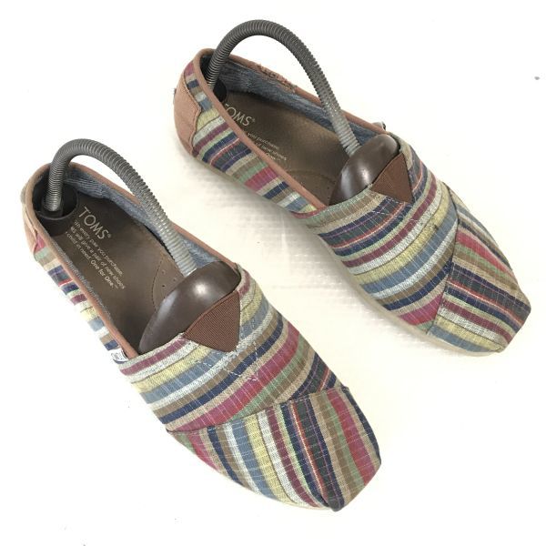 TOMS/トムス★スリッポンシューズ【8.5/26.0-26.5/茶系/brown系/ストライプ】sneakers/Shoes◆Q-105_画像2