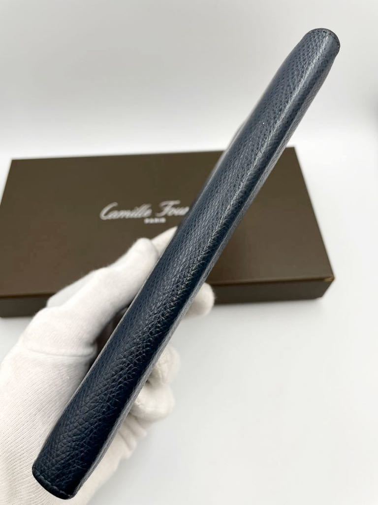 カミーユフォルネ 旧ロゴ 長財布 ヴェルソ マリーン 小銭入れ付き ネイビー 美品 camille fournet VERSO カミーユ フォルネ 二つ折り財布