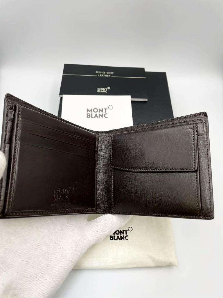 未使用品 モンブラン 二つ折り財布 小銭入れ付き ブラック クロコ型押し メンズ カードケース マイスターシュテュック ボールペン