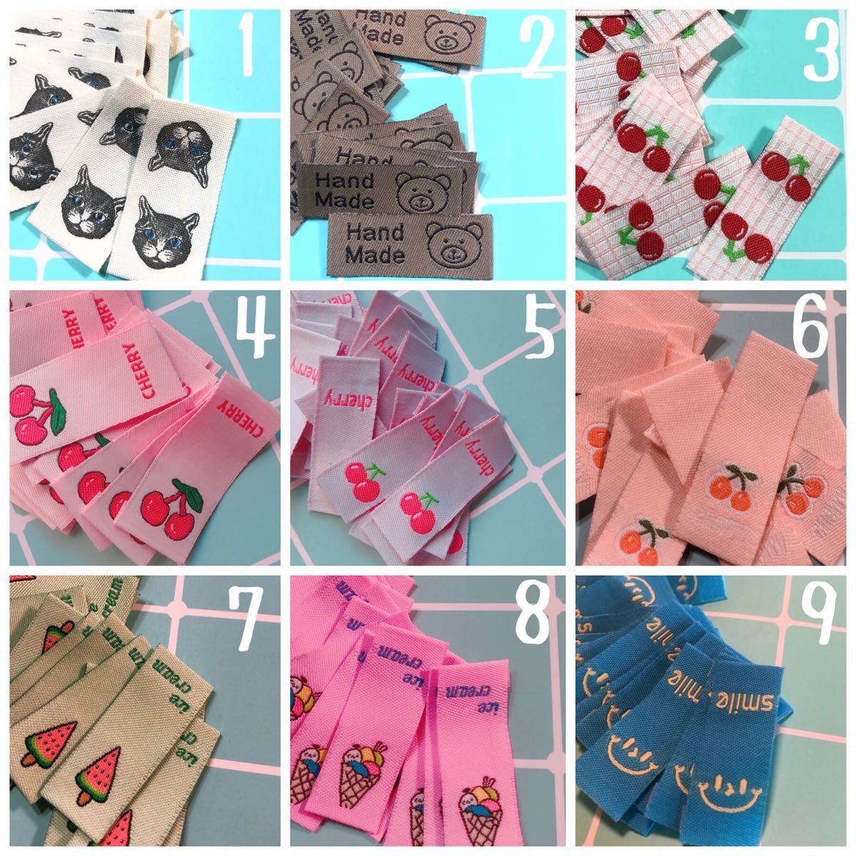 25枚　ハンドメイド 布ダグ 刺繍 織りタグ　タグ　北欧　フラワー　ポップ　韓国