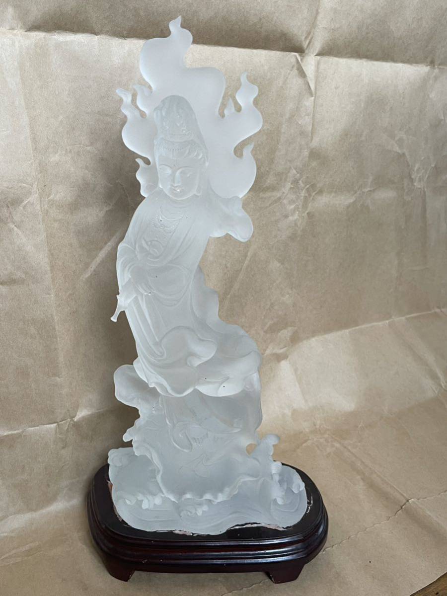 巨大希少品 手彫り 観音様 祈る 厄除け 開運 琉璃ガラス