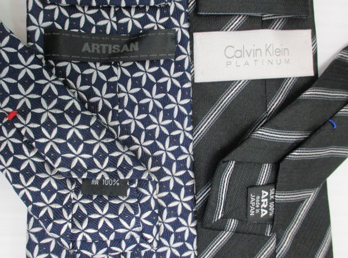 ★ 90445 ネクタイ CalvinKlein / ARTISAN 2本セット 絹100% 黒 ストライプ / 花柄 カルバン・クライン / アルチザン メンズ小物 中古 ★*_画像4