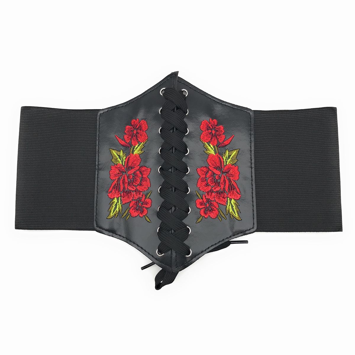 サッシュベルト 薔薇の刺繍 ゴム 幅広 編み上げ セクシー系_画像1