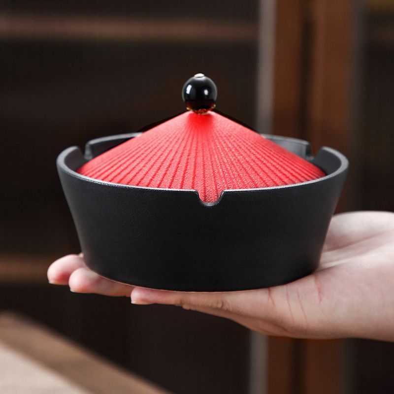 灰皿 チャイナ帽デザイン トンガリ型 清朝風 蓋付き 陶磁器製_画像2