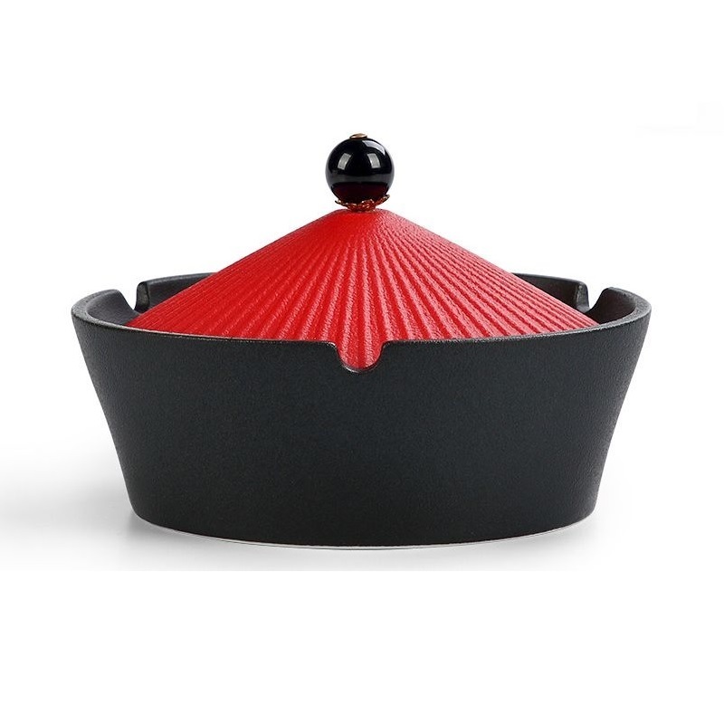 灰皿 チャイナ帽デザイン トンガリ型 清朝風 蓋付き 陶磁器製_画像1