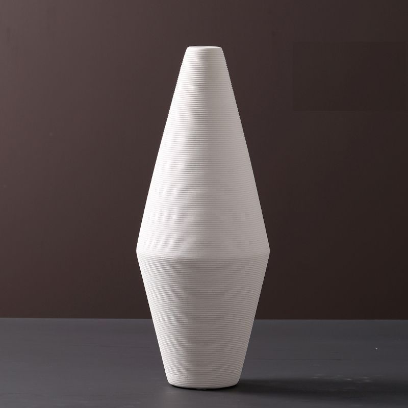 フラワーベース 花瓶 白 横縞模様 和モダン シンプル 陶磁器製 (Eタイプ)