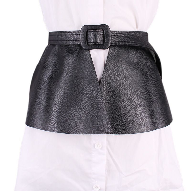  sash belt wide width flair skirt manner pep ram leather style ( black )
