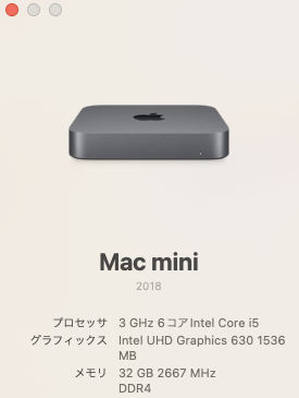 Mac mini Core i5（6コア）/メモリ32G/ SSD 256G-