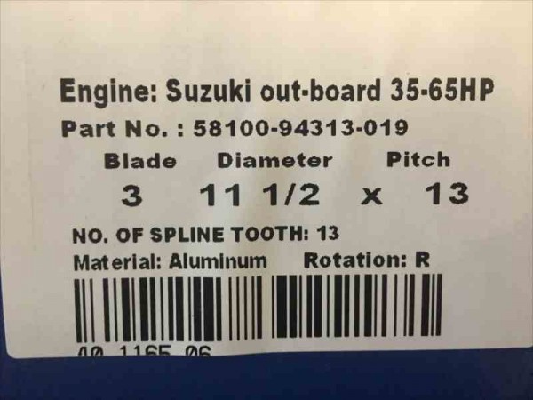 SUZUKI 40~60hp for * maximum pitch <11-3/8x15 pitch >13 spline original same type 3-1/2 gear case / aluminium propeller 