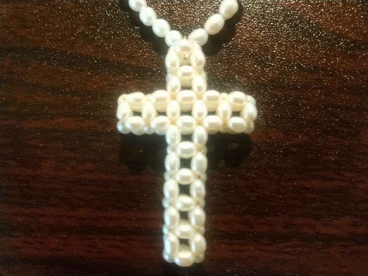 淡水真珠 パール 金具 14K 刻印 クロス 十字架 ネックレス 6月誕生石