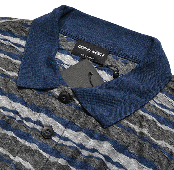 新品13万 GIORGIO ARMANI「52(XLサイズ)」ジョルジオ アルマーニ 最高級ジャガード織り！半袖ポロシャツ Tシャツ メンズ (イタリア製)_画像4