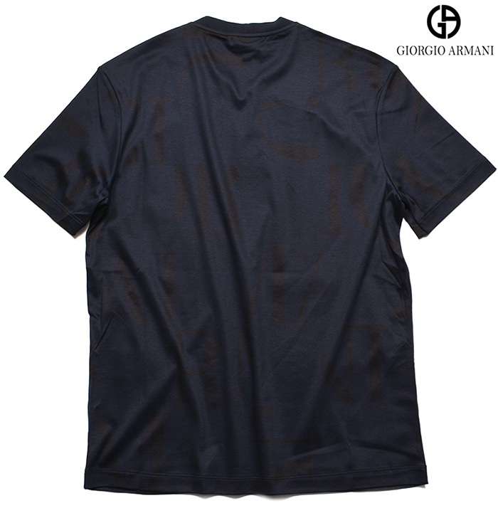 新品8.8万 GIORGIO ARMANI ジョルジオ アルマーニ 「濃紺 46 Mサイズ」高級感漂う!大人ラグジュアリー Tシャツ メンズ (イタリア製)_画像3