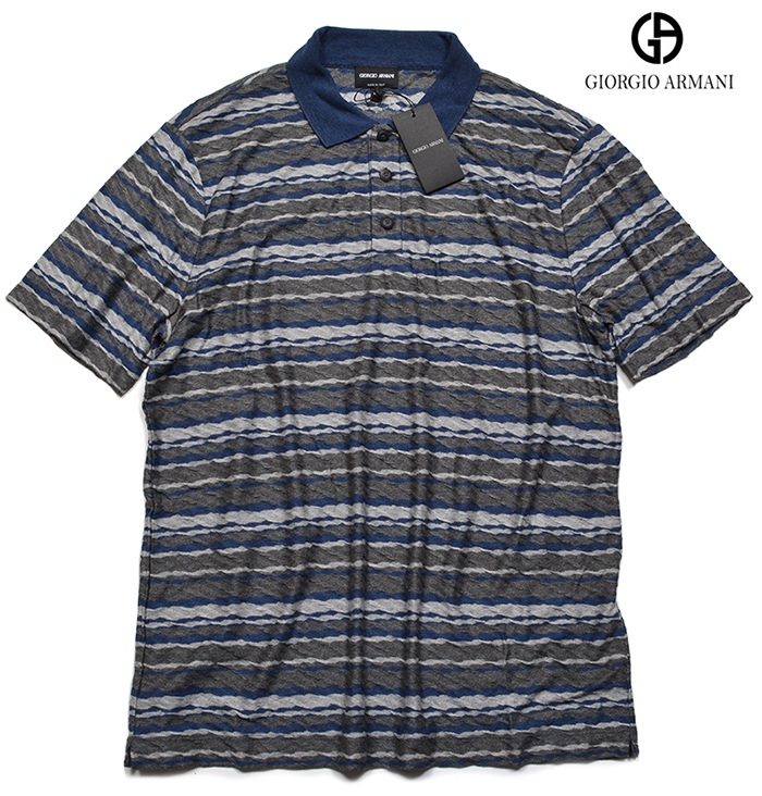 新品13万 GIORGIO ARMANI「52(XLサイズ)」ジョルジオ アルマーニ 最高級ジャガード織り！半袖ポロシャツ Tシャツ メンズ (イタリア製)_画像2
