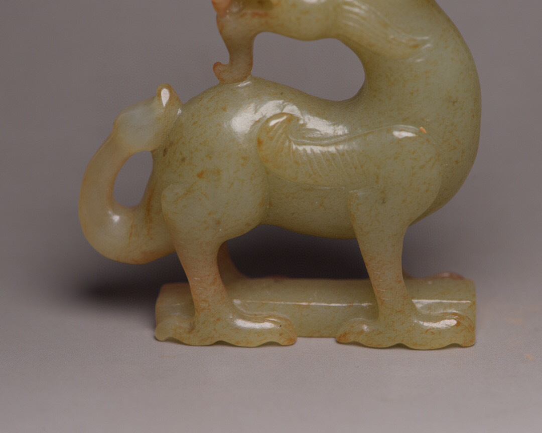 超珍館蔵和田玉製 細密彫 神獣 置物 古賞物 古美術品 稀少珍蔵品