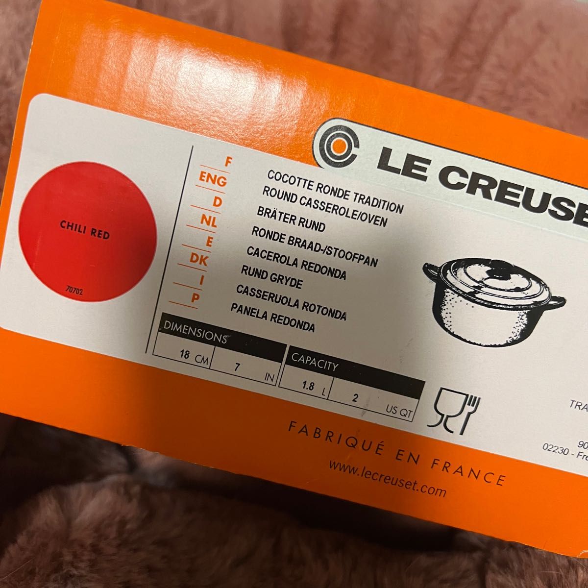 【未使用】LE CREUSET ルクルーゼ ココットロンド 両手鍋 チリレッド 18cm