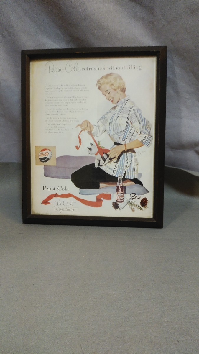 [ Vintage / Showa Retro / advertisement /Pepsi-Cola]1950 period [Ladies]Home *Journal* Pepsi-Cola Christmas cat Chan advertisement / picture frame entering 