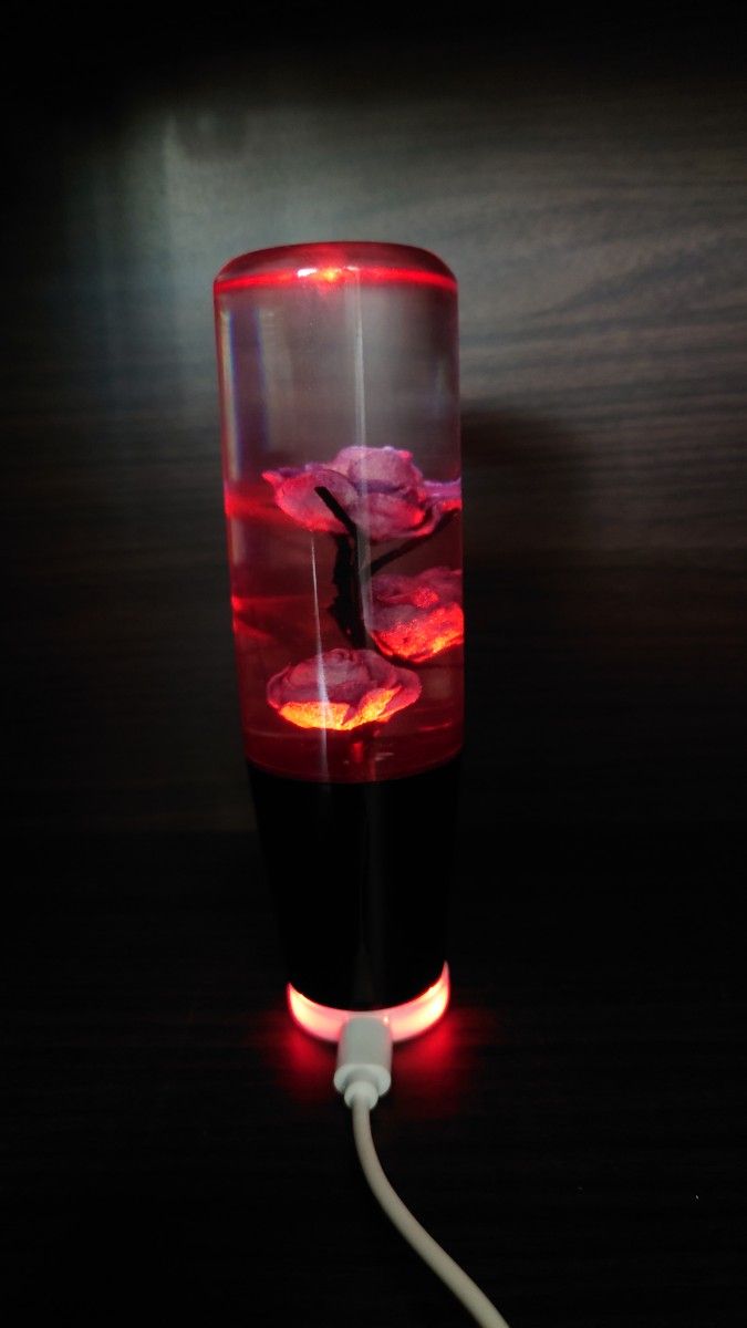 水中花シフトノブ　薔薇LEDイルミ 14センチ紫　 デコトラ　旧車　街道レーサー　カスタムカー　ドリフト　シフトノブ延長