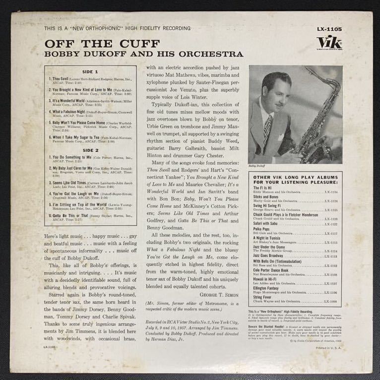 ★LP/US盤/Bobby Dukoff And His Orchestra Off The Cuff/LX-1105/1958年/ボビー・デュコフ/レコードの画像2